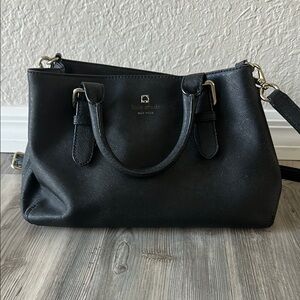 Kate Spade Black Leather Satchel – Structured Tote with Removable Strap
